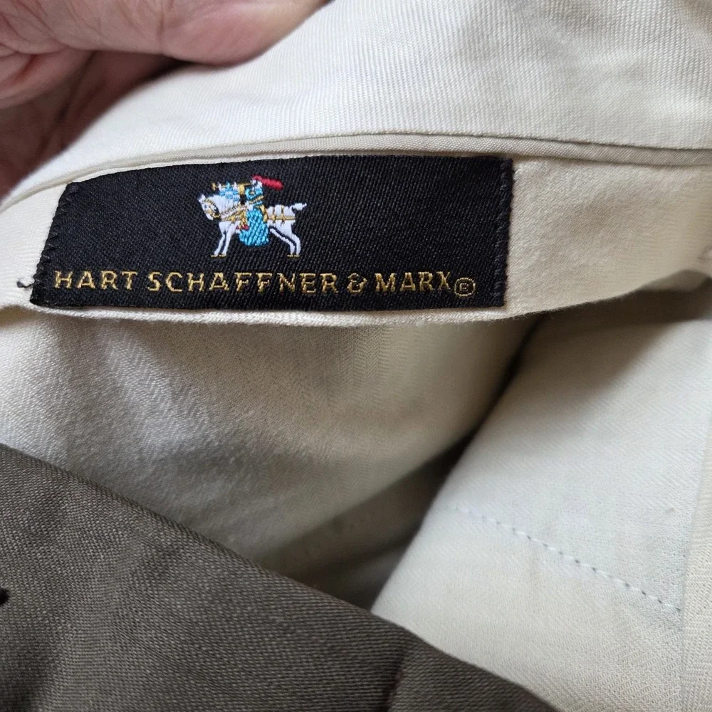 Hart Schaffner Marx Men's Brown Super 100s Wool Suit‎ Dress Pants Pleated 38x32
